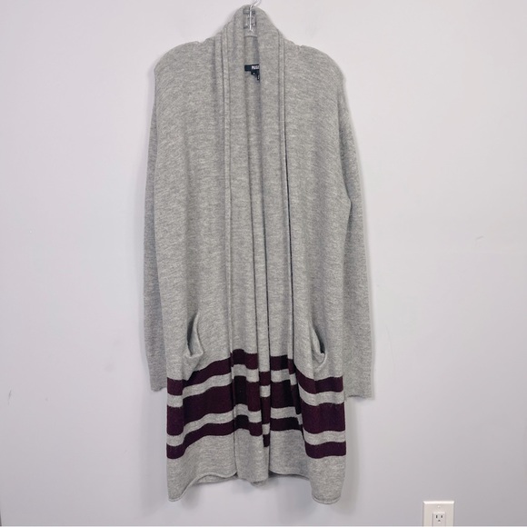PAIGE Maison Cardigan Grey & Cabernet Stripe Open Front Alpaca Duster Sweater M - Picture 5 of 16